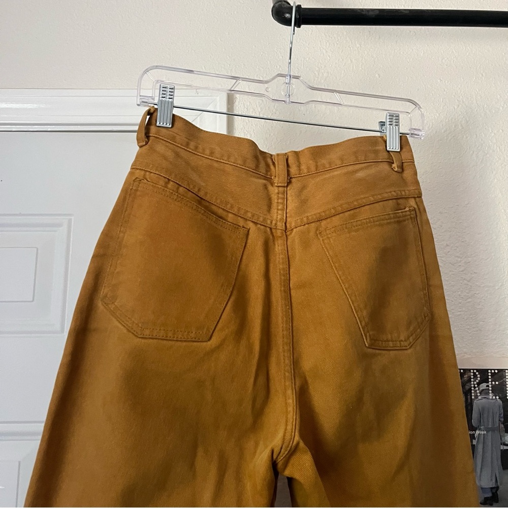 VINTAGE mustard yellow denim skull leaf graphic wide tapered leg high rise jeans - Picture 6 of 9